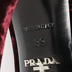 Pre Owned Prada Burgundy Velvet Bow Embellished Peep Toe Mules Size 39