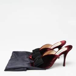 Pre Owned Prada Burgundy Velvet Bow Embellished Peep Toe Mules Size 39