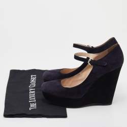 Pre Owned Prada Dark Purple Suede Wedge Platform Pumps Size 38