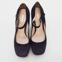 Pre Owned Prada Dark Purple Suede Wedge Platform Pumps Size 38