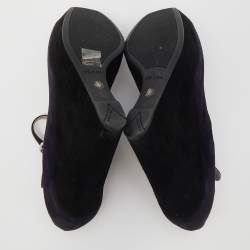 Pre Owned Prada Dark Purple Suede Wedge Platform Pumps Size 38