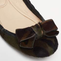 Prada Olive Green Calf Hair Scrunch Bow Ballet Flats Size 39