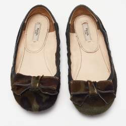 Prada Olive Green Calf Hair Scrunch Bow Ballet Flats Size 39