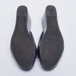 Pre Owned Prada Navy Blue Saffiano Patent Leather Wedge Platform Slide Sandals Size 37