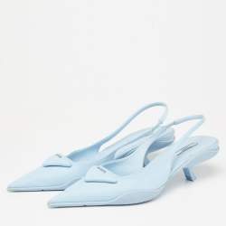 Pre Owned Prada Blue Canvas Slingback Pointed Toe Sandals Size 40