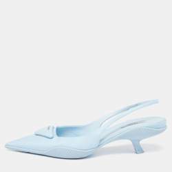 Pre Owned Prada Blue Canvas Slingback Pointed Toe Sandals Size 40