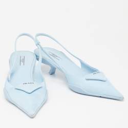 Pre Owned Prada Blue Canvas Slingback Pointed Toe Sandals Size 40