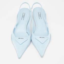 Pre Owned Prada Blue Canvas Slingback Pointed Toe Sandals Size 40