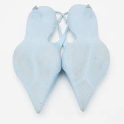 Pre Owned Prada Blue Canvas Slingback Pointed Toe Sandals Size 40