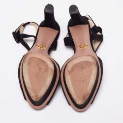 Pre Owned Prada Black Suede Cut-Out Peep-Toe Platform Sandals Size 38