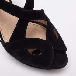 Pre Owned Prada Black Suede Cut-Out Peep-Toe Platform Sandals Size 38