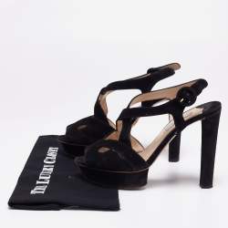 Pre Owned Prada Black Suede Cut-Out Peep-Toe Platform Sandals Size 38