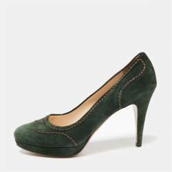 Pre Owned Prada Green Suede Stitch Detail Platform Pumps Size 39