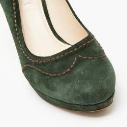 Pre Owned Prada Green Suede Stitch Detail Platform Pumps Size 39