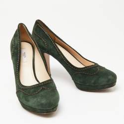 Pre Owned Prada Green Suede Stitch Detail Platform Pumps Size 39