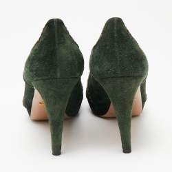 Pre Owned Prada Green Suede Stitch Detail Platform Pumps Size 39
