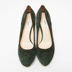 Pre Owned Prada Green Suede Stitch Detail Platform Pumps Size 39