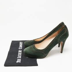 Pre Owned Prada Green Suede Stitch Detail Platform Pumps Size 39