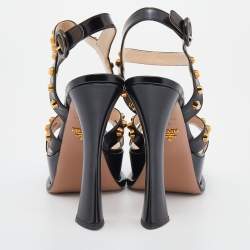 Pre Owned Prada Black Studded Leather Ankle Strap Platform Sandals Size 39