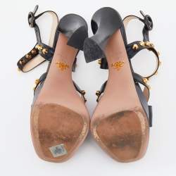 Pre Owned Prada Black Studded Leather Ankle Strap Platform Sandals Size 39