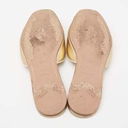 Prada Gold Saffiano Leather Logo Embellished Flat Sandals Size 37