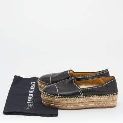 Pre Owned Prada Black Leather Platform Espadrille Flats Size 36.5