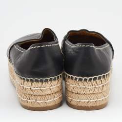 Pre Owned Prada Black Leather Platform Espadrille Flats Size 36.5