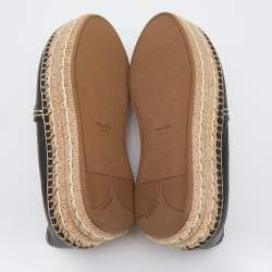 Pre Owned Prada Black Leather Platform Espadrille Flats Size 36.5