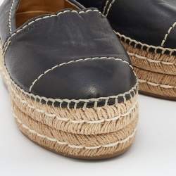 Pre Owned Prada Black Leather Platform Espadrille Flats Size 36.5