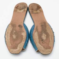 Pre Owned Prada Blue Ostrich Leather Flat Sandals Size 41