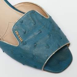 Pre Owned Prada Blue Ostrich Leather Flat Sandals Size 41