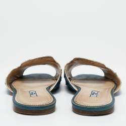 Pre Owned Prada Blue Ostrich Leather Flat Sandals Size 41