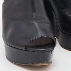 Prada Black Leather Peep Toe Wedge Platform Sandals Size 39