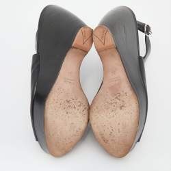 Prada Black Leather Peep Toe Wedge Platform Sandals Size 39