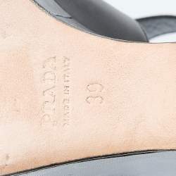 Prada Black Leather Peep Toe Wedge Platform Sandals Size 39