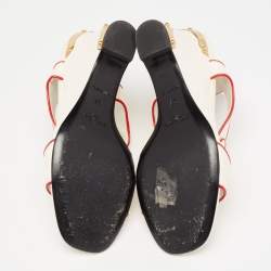 Pre Owned Prada Cream Patent Leather Wedge Ankle Strap Sandals Size 37