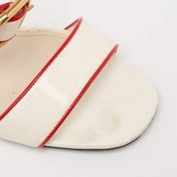 Pre Owned Prada Cream Patent Leather Wedge Ankle Strap Sandals Size 37