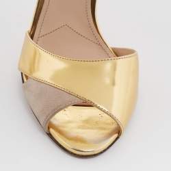 Pre Owned Prada Gold/Grey Suede And Leather Ankle Sandals Size 35.5