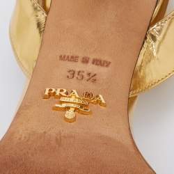 Pre Owned Prada Gold/Grey Suede And Leather Ankle Sandals Size 35.5