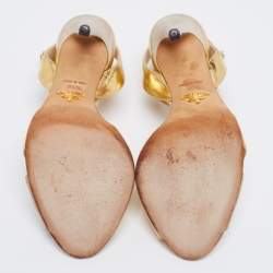 Pre Owned Prada Gold/Grey Suede And Leather Ankle Sandals Size 35.5