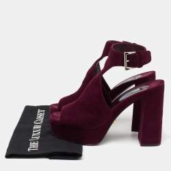 Pre Owned Prada Plum Cut-Out Suede Ankle-Strap Platform Sandals Size 38