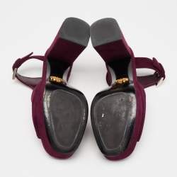 Pre Owned Prada Plum Cut-Out Suede Ankle-Strap Platform Sandals Size 38