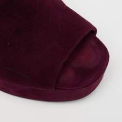 Pre Owned Prada Plum Cut-Out Suede Ankle-Strap Platform Sandals Size 38