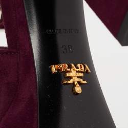 Pre Owned Prada Plum Cut-Out Suede Ankle-Strap Platform Sandals Size 38