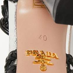 Pre Owned Prada Tri-Color Woven Leather Ankle-Strap Pumps Size 40