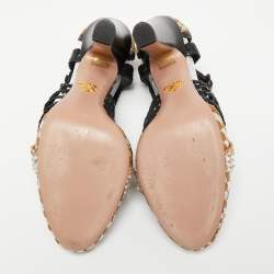 Pre Owned Prada Tri-Color Woven Leather Ankle-Strap Pumps Size 40