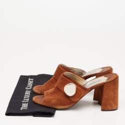 Prada Brown Suede Block Heel Slide Sandals Size 41