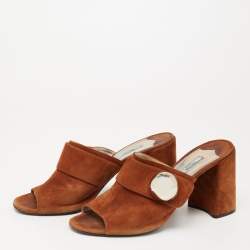 Prada Brown Suede Block Heel Slide Sandals Size 41