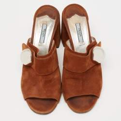 Prada Brown Suede Block Heel Slide Sandals Size 41