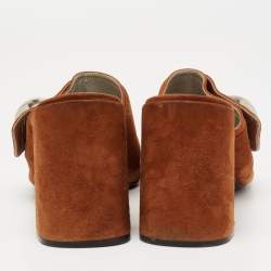 Prada Brown Suede Block Heel Slide Sandals Size 41